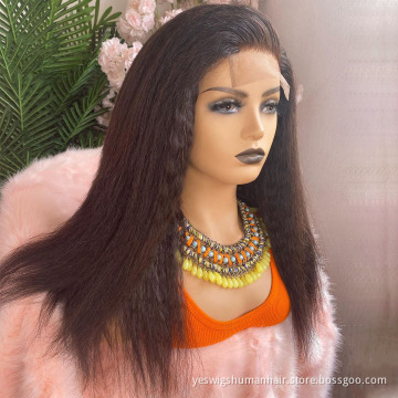 Cheap Raw Brazilian Virgin Human Hair Full Hd Kinky Straight Lace Front Wig Yaki Transparent Lace Closure Wig For Black Women